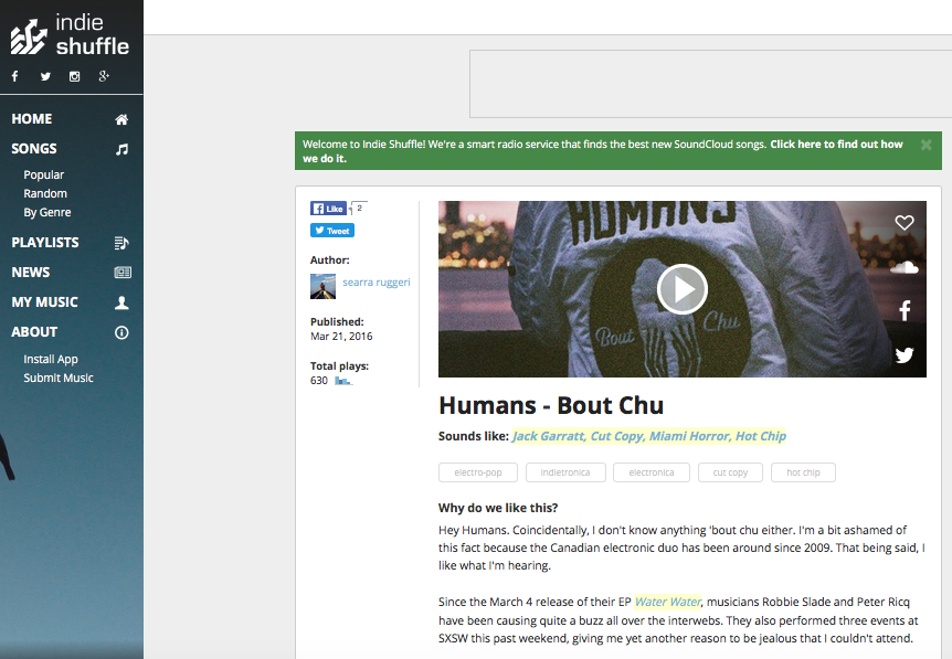 03.21.2016 - HUMANS - Indie Shuffle song review